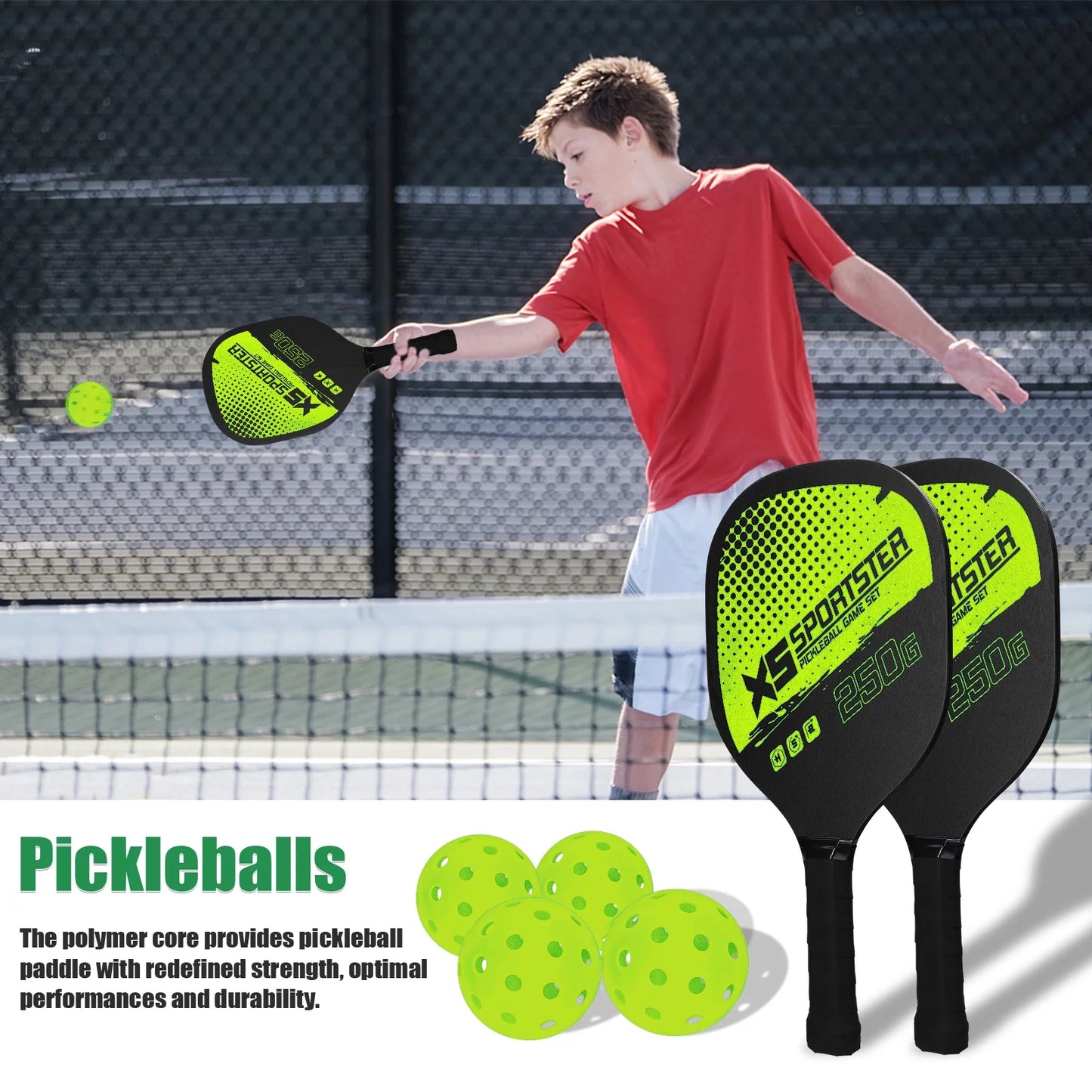 Pickleball Rackets Set Pickleball Paddle Set of 2 Rackets and 4 Pickleballs Balls Pickle-Ball Racquet with Balls Sports Accessory