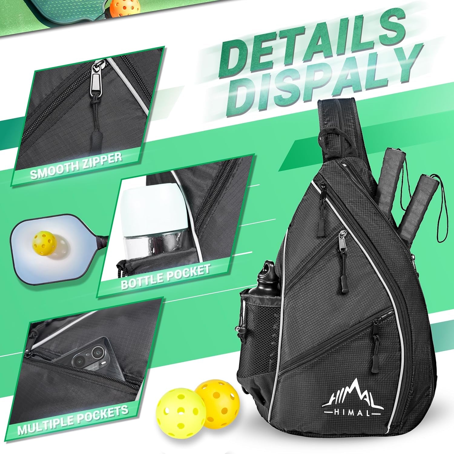 Pickleball Bag Adjustable, Pickleball Backpack with Water Bottle Holder for Men and Women