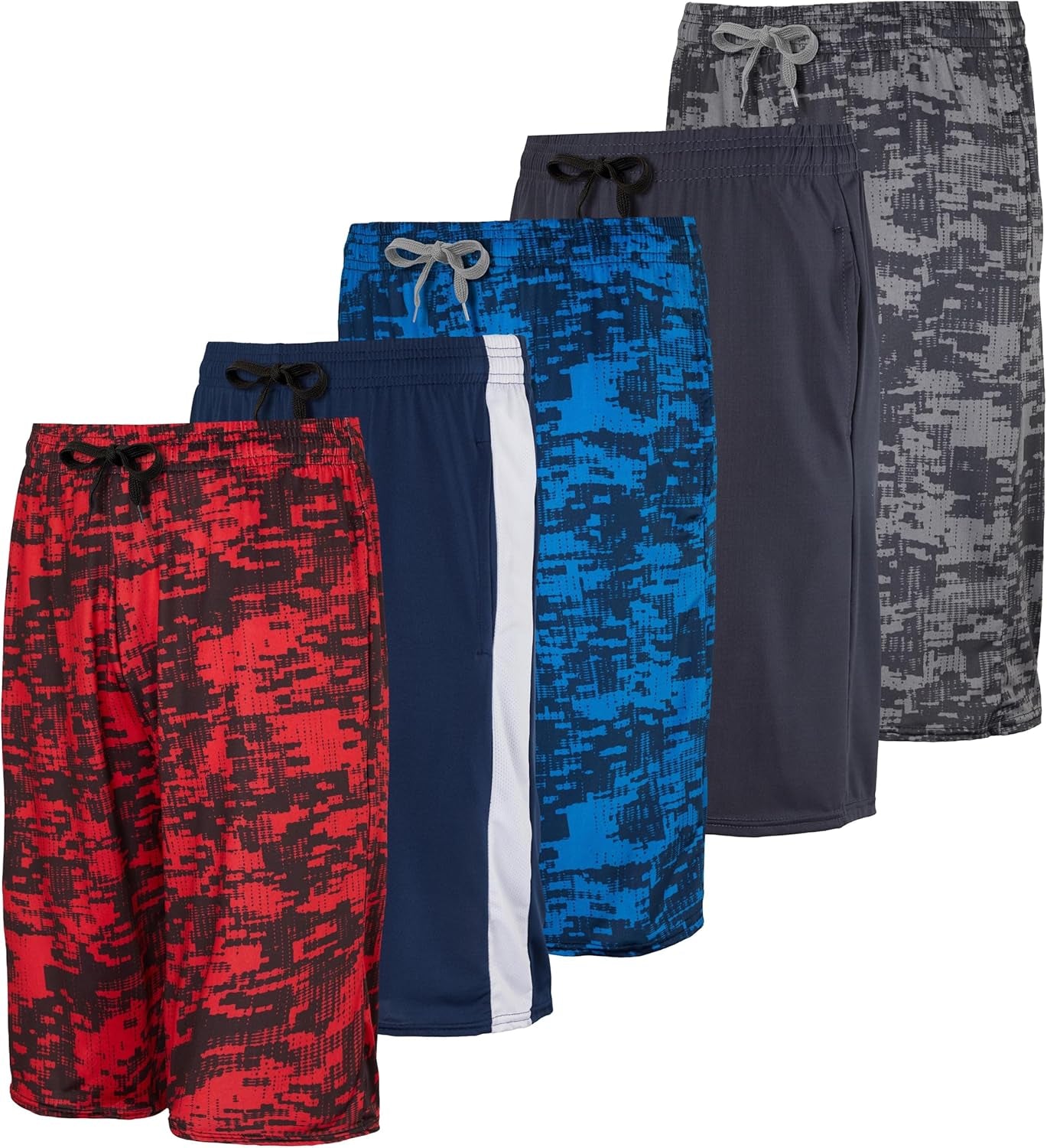 5-Pack Boys' Dry-Fit Active Athletic Performance Basketball Shorts with Pockets