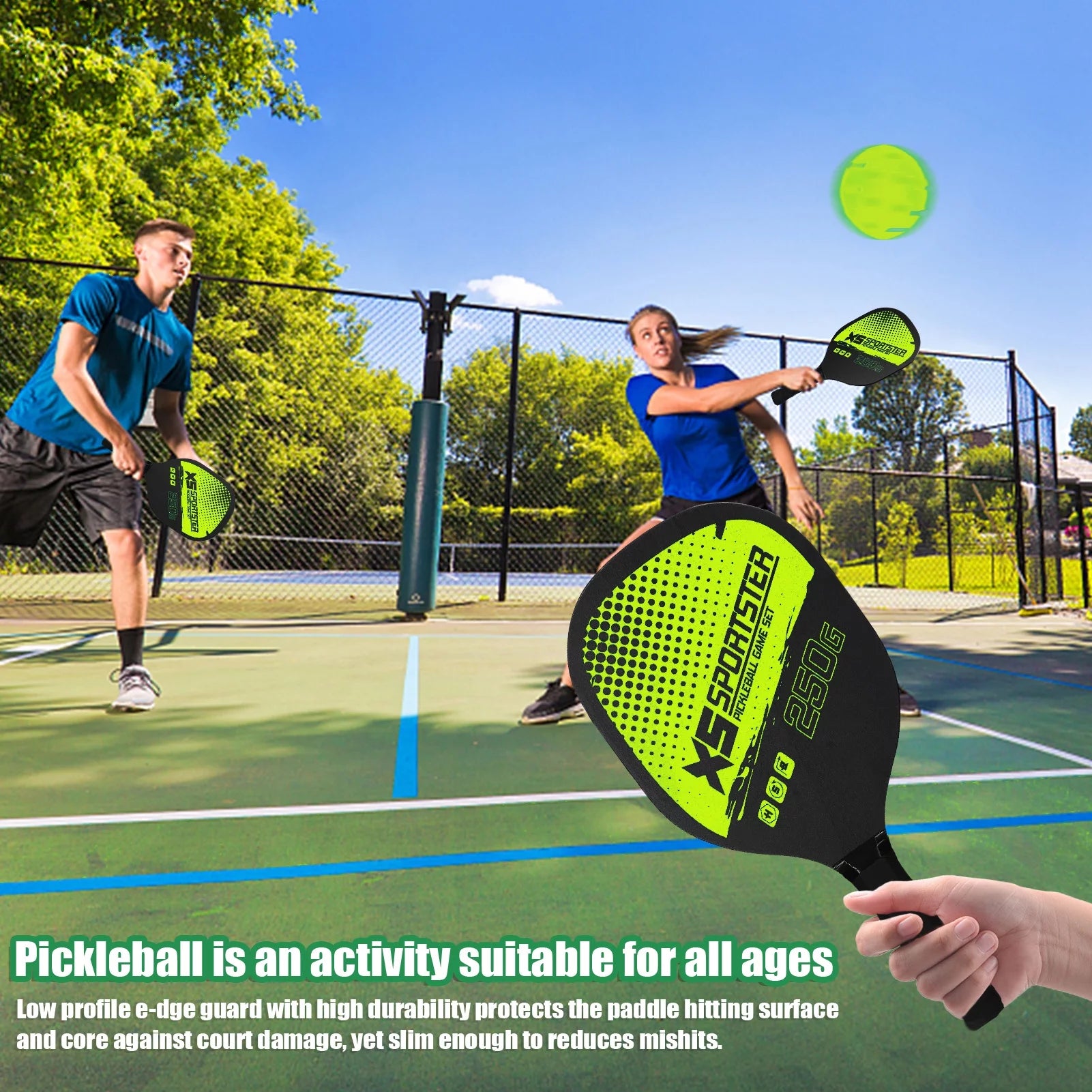 Pickleball Rackets Set Pickleball Paddle Set of 2 Rackets and 4 Pickleballs Balls Pickle-Ball Racquet with Balls Sports Accessory