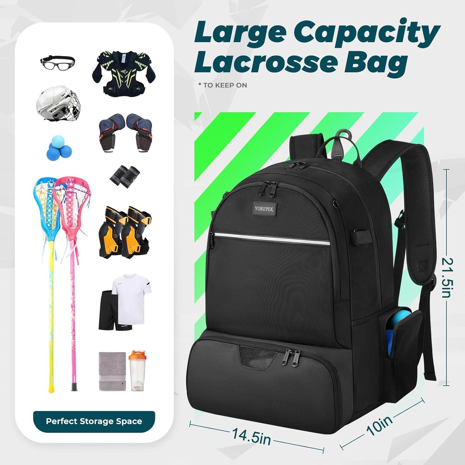 Lacrosse Bag Large Capacity, Lacrosse Backpack Holds All Lacrosse or Field Hocke